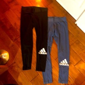2 Adidas cotton leggings (black and pastel blue)